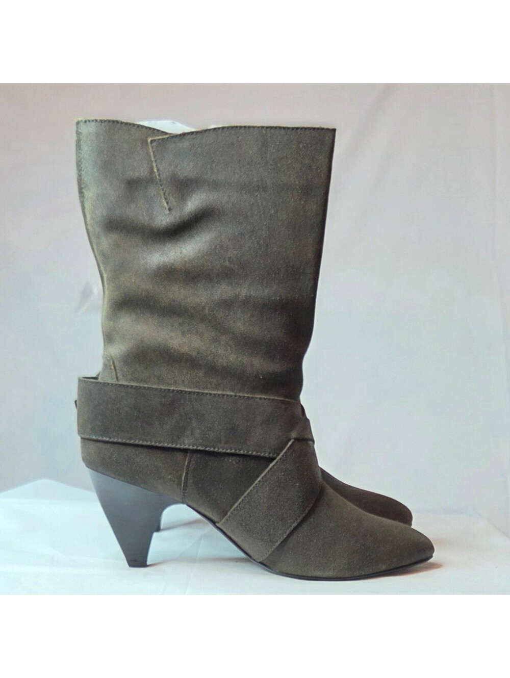 Naughty Monkey Ghost Town Suede Harness Boots Size 9 NWOB Slouchy Y2K Cone Heel